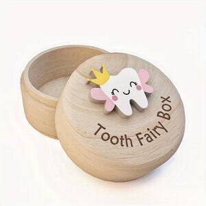 NWT l Girls Wooden Tooth Fairy Box | Baby Keepsake Memory Storage